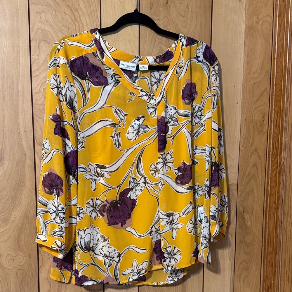 Liz Claiborne Vibrant Yellow and Purple Blouse